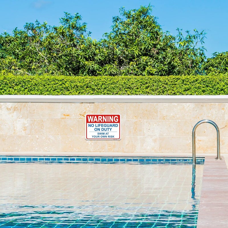 Uflashmi Warning No Lifeguard On Duty Pool Sign, Swim at Your Own Risk Sign, Metal Pool Signs for Outdoor, 10X14 Inch - Image 4